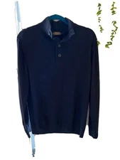 Rodd & Gunn- Dark Blue Merino Wool 1/4 Button Pullover Sweater Mens Large
