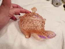 VTG Pink Glass Covered Dish Shoe Shaped