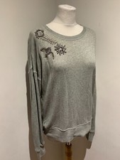 J. Crew sweatshirt jumper Small S VGC cotton jewelled embroidered grey marl