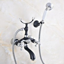 Silver Black Brass Bathtub Filler Faucet Hand Spray Shower Mixer Tap Set 2na636