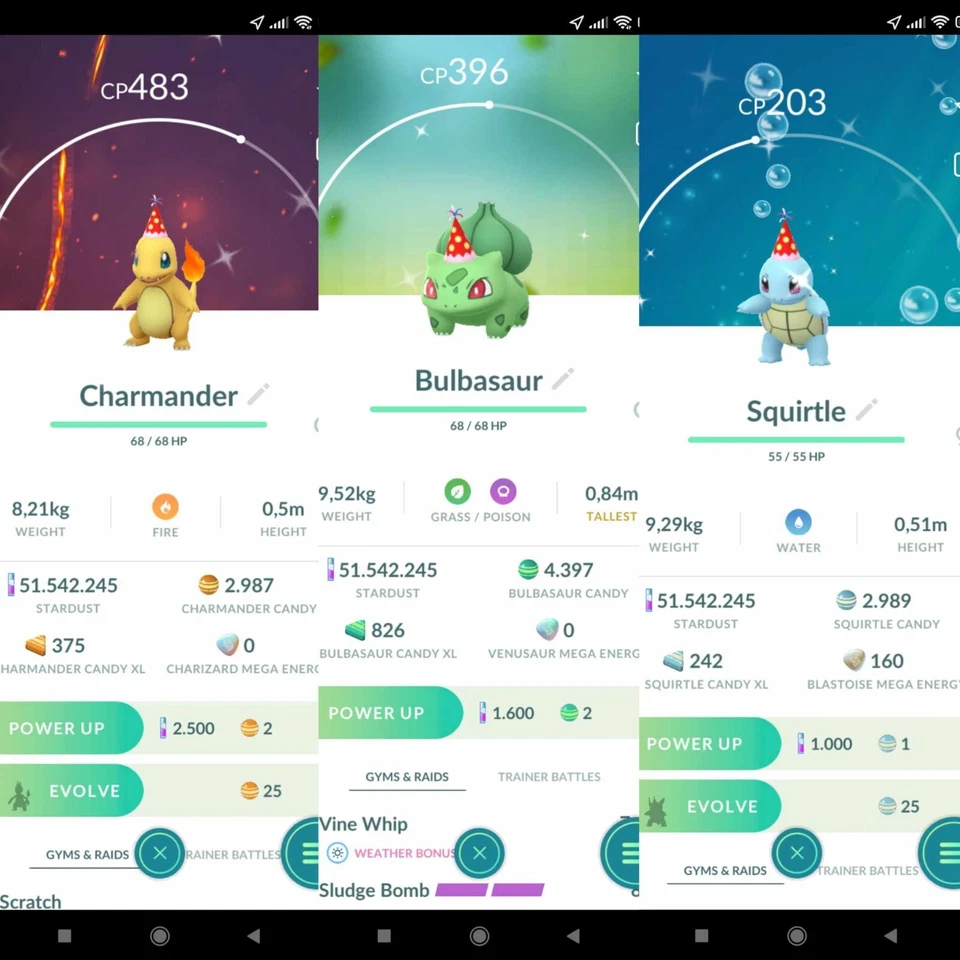 Pokemon Shiny Charmander, Bulbasaur, Squirtle With Part Hat -TRA'DE- Description