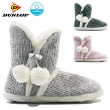 LADIES DUNLOP MEMORY FOAM SLIPPERS WINTER FUR SLIP ON WARM WINTER BOOTIES SIZE