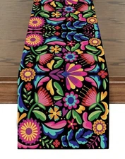 Floral Mexican Table Runner Decoration Colorful Linen Colorful Festive Holiday