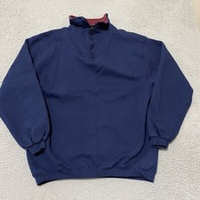 Vtg Oneita Power Sweats Mens XL Blue 1/4 Zip Pullover Blank Made In USA Soft