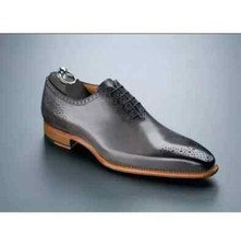 Handmade Original Gray Leather Oxford Office Dress Shoes For Men Free Gift Wrap