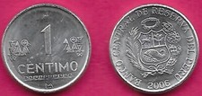PERU 1 CENTIMO 2006 UNC ACCENT MARK IN PERU,LARGE BRAILLE,ACCENT MARK IN CENTIMO