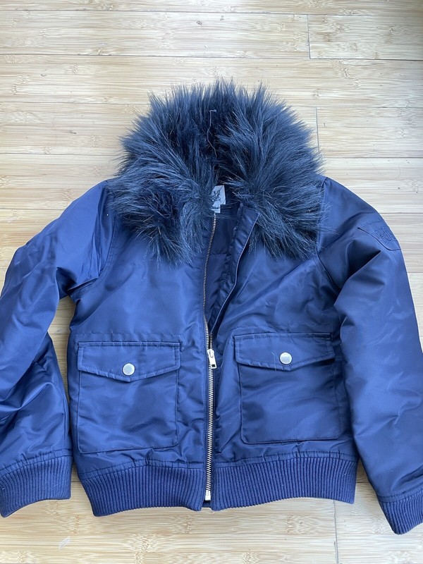 Gap Kid Girls' Navy Full Zip Bomber Jacket Removable Faux Fur Collar Size M
