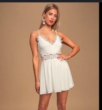 Lulus Take a Moment White Crocheted Mini Dress. Size Small.