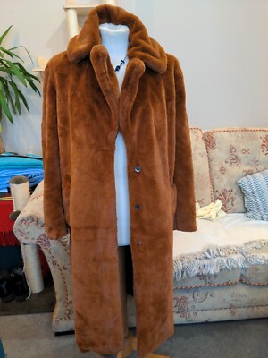 VILA Beautiful Terracotta Faux Fur Midi Coat Size Small BNWT