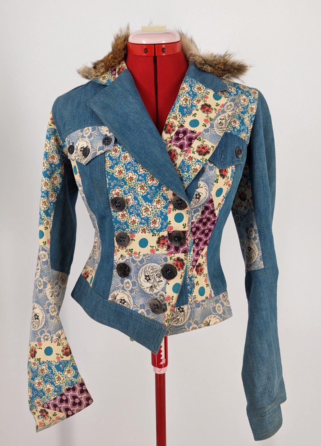 John Galliano Vtg Runway Y2K Hippie Patchwork Boho Denim Fur