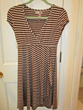 Buffalo David Bitton Brown stripe Dress Size S Small Stretch Knit Faux wrap