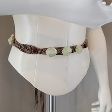 Brown macrame hippie boho tie belt brown green beaded 65"
