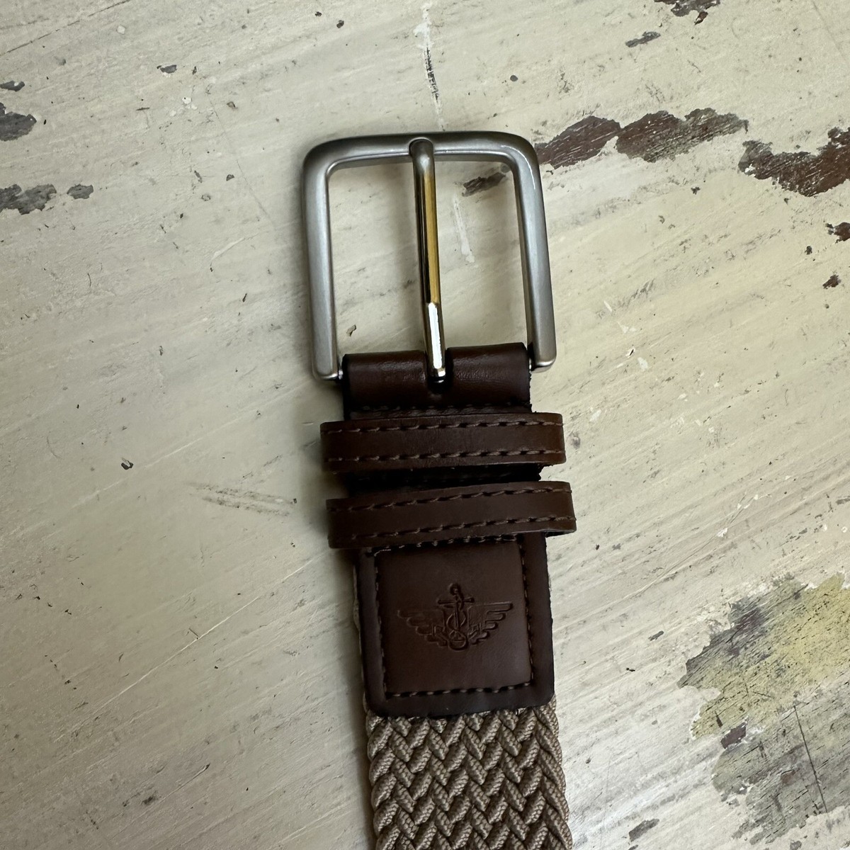 DOCKERS - Brown Leather & Tan Woven Belt, 11DK03600, Mens SMALL 30