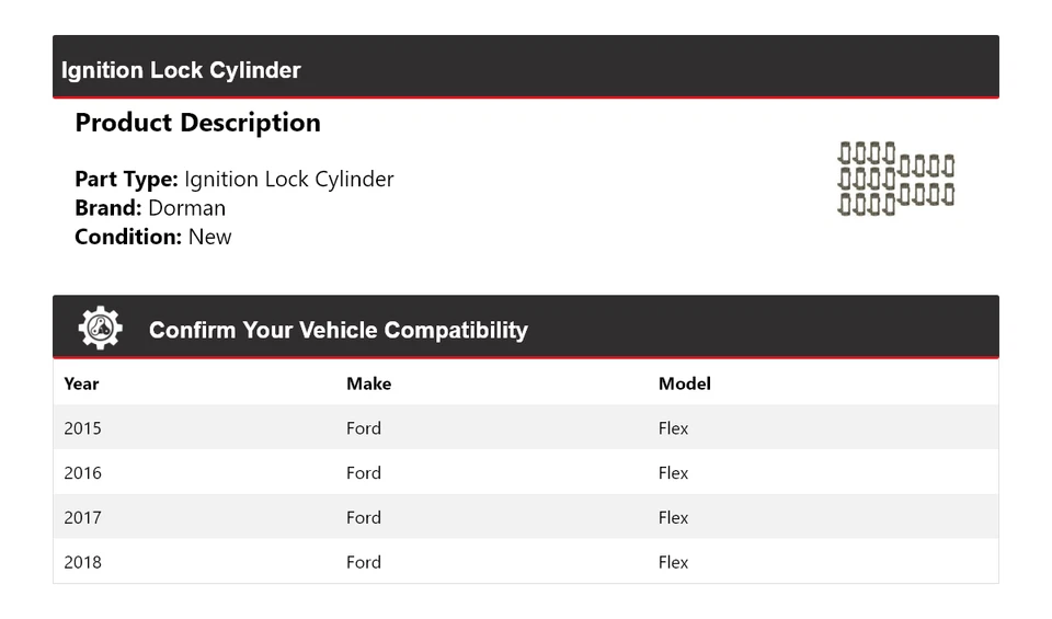 Cilindro de bloqueo de encendido para Ford Flex Dorman 2015-2018 2016 2017 Foto 2 de 4