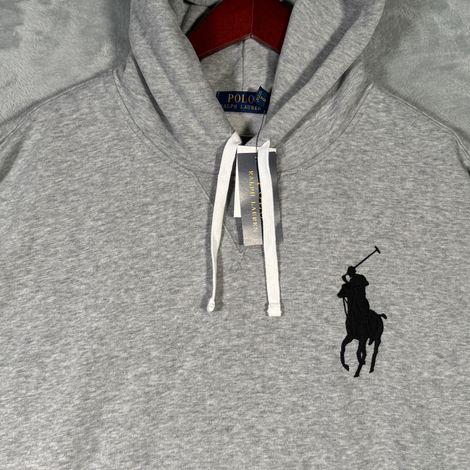 Ralph Lauren Felpa con Cappuccio Uomo 2XLT 2XL Alto Grigio Big Pony Pullover Polo Pile