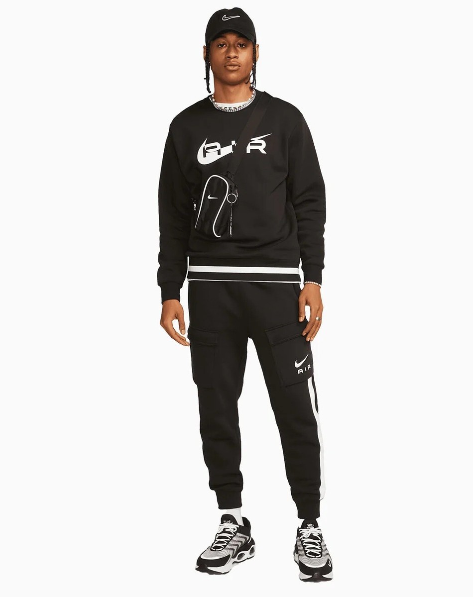 Men's Nike Swoosh Air Tracksuit Black/White Sweatshirt Jogger Full Tracksuit