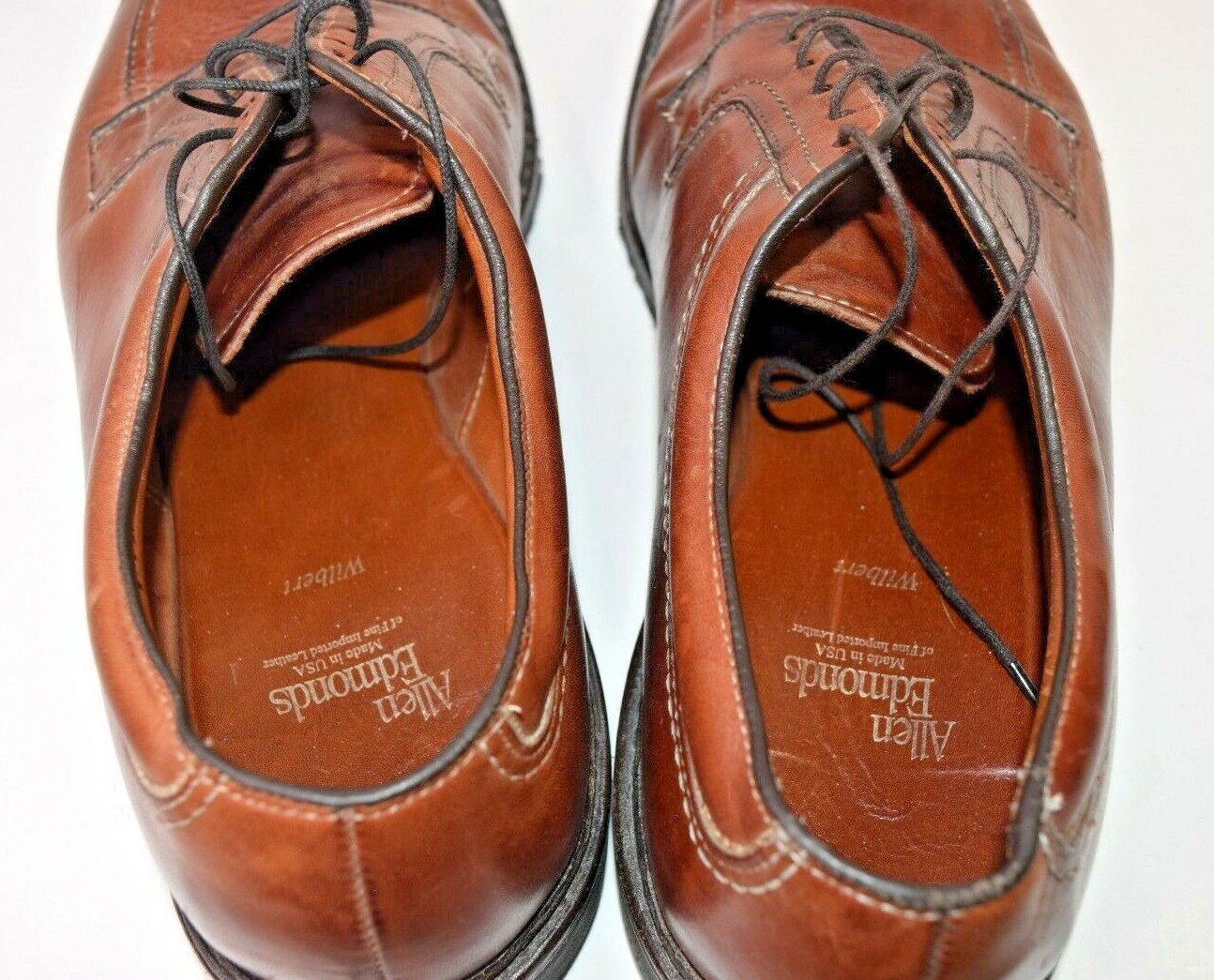 SAOLA Scarpe Allen Edmonds "Wilbert" comode in pelle blucher 12 D marrone made in USA