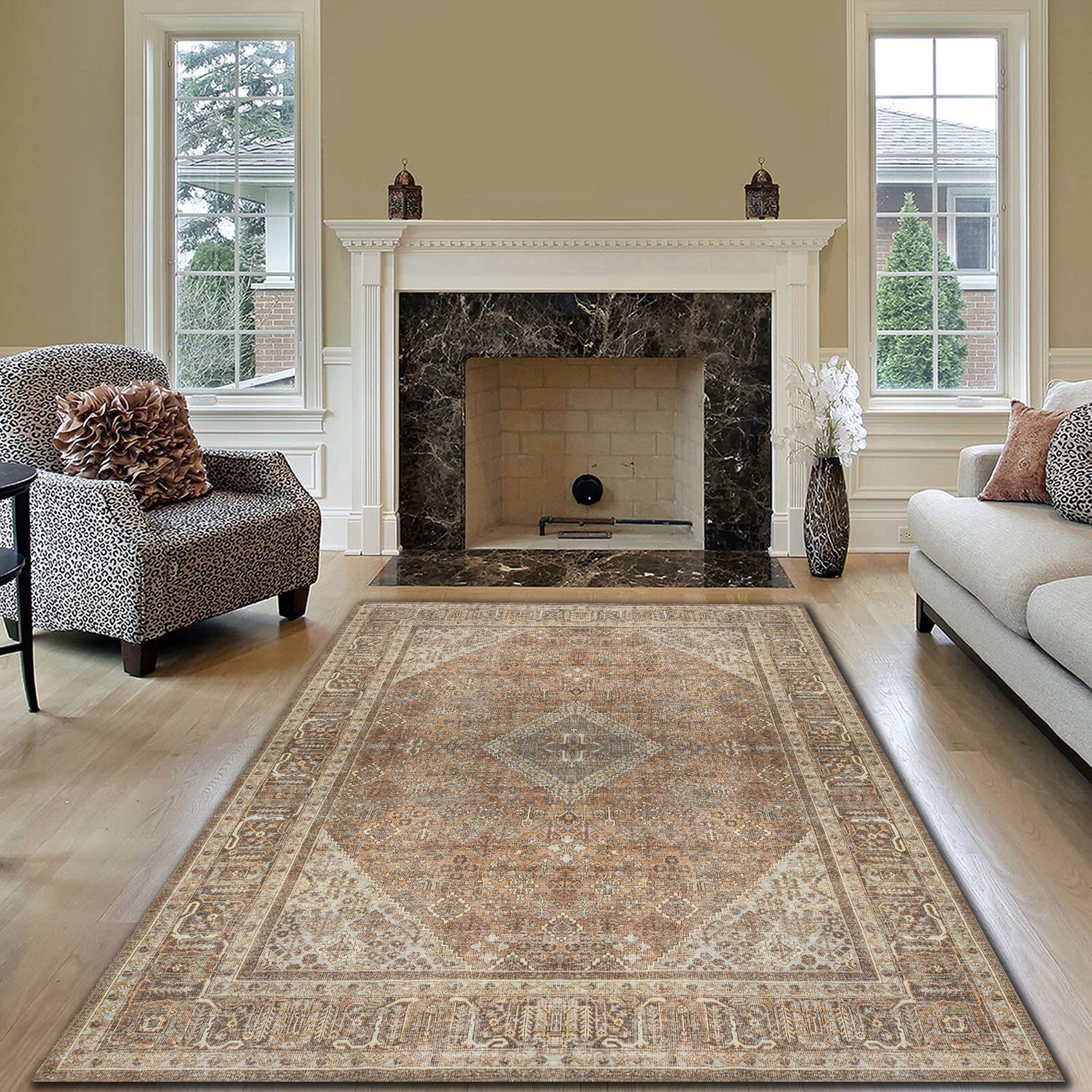 Traditional Rug, Clay Rust Brown Vintage Turkish Rug Geometric ...