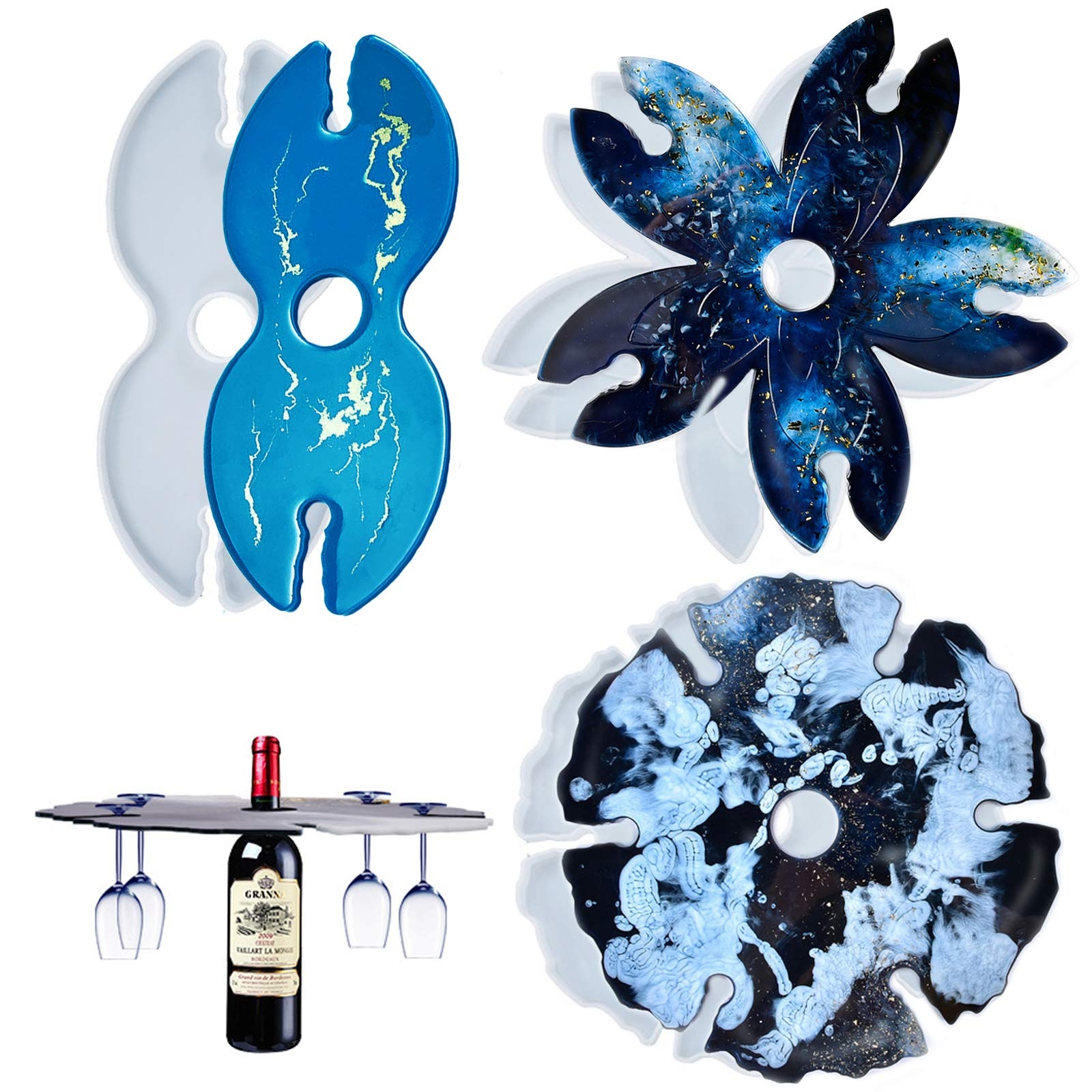 3PCS Flower Silicone Wine Glass Coaster Molds DIY Craft Resin