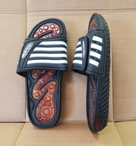 blue and white striped flip flops