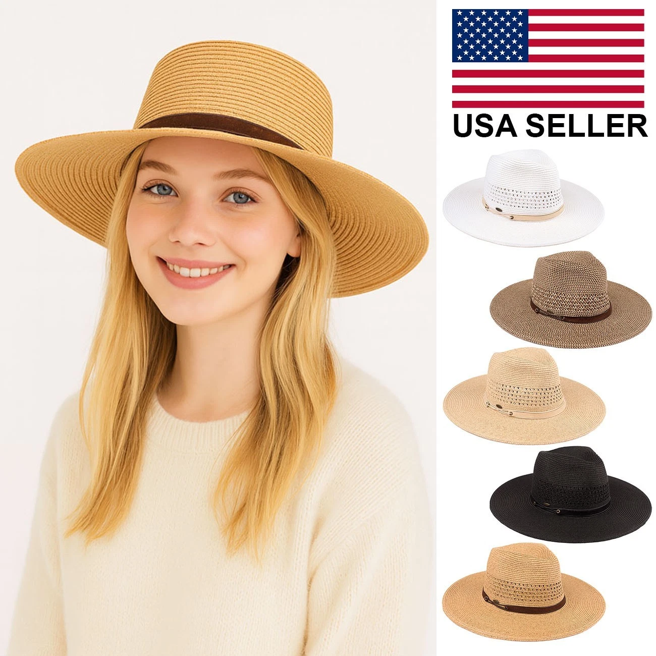 C.C Exclusive Women's Paper Straw Panama Sun Hat with Faux Leather String