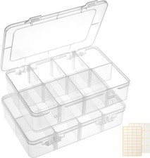 QUEFE 2 Pack 8 Grids Bead Organizers and Storage, Plastic 2pcs, clear