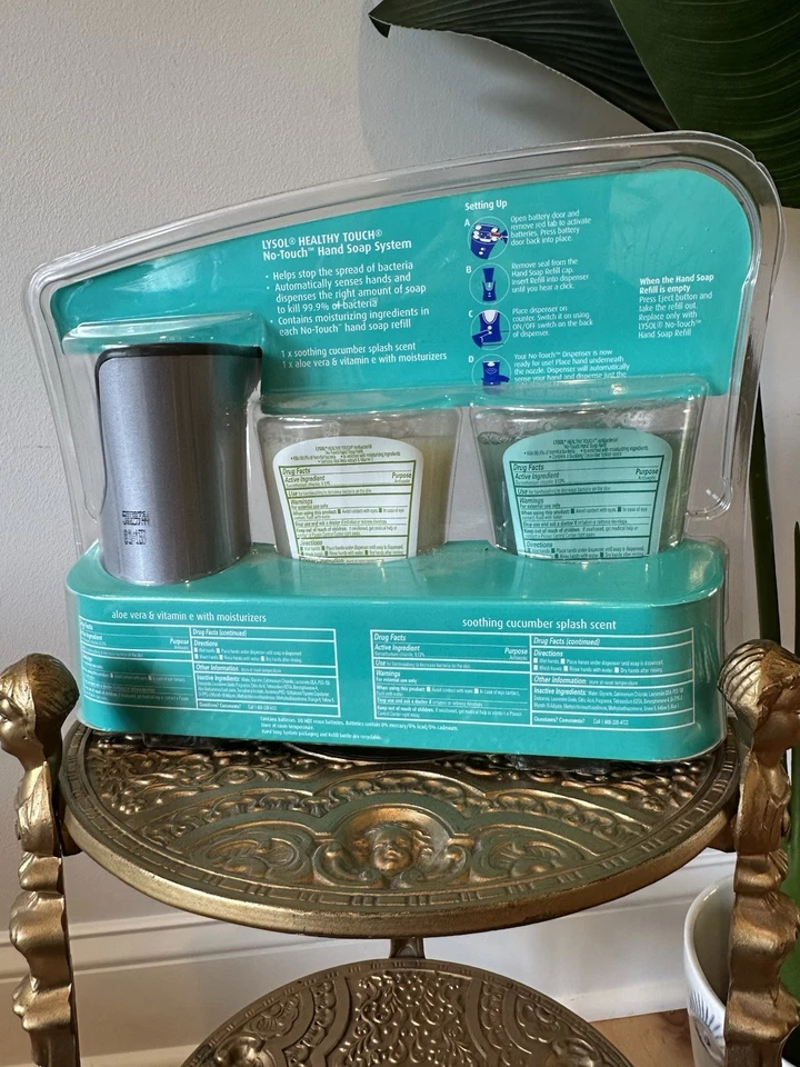 Lysol No-Touch Hand Soap System w/2 Refills Cucumber Aloe NIP Stainless Look - Image 4 of 4
