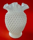 Vintage Fenton Large 8” Hobnail Double Crimped Ruffed Edge Milk glass Vase