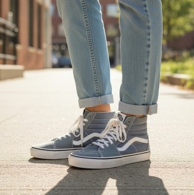 Vans Old Skool Sk8 Hi Light Blue Suede Canvas Sneakers Womens Size 6