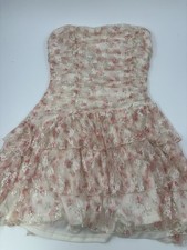 Windsor L Strapless Floral Lace Ruffle Lined Mini Dress Ivory Pink