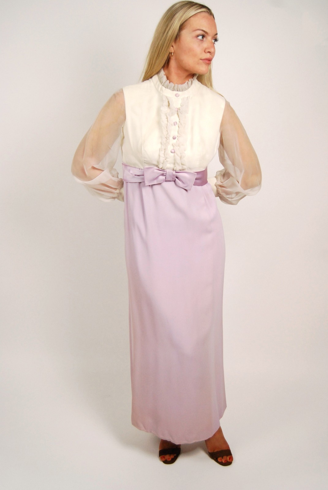 60s Formal Bow Dress (M) purple vintage medium edwardian victorian retro evening
