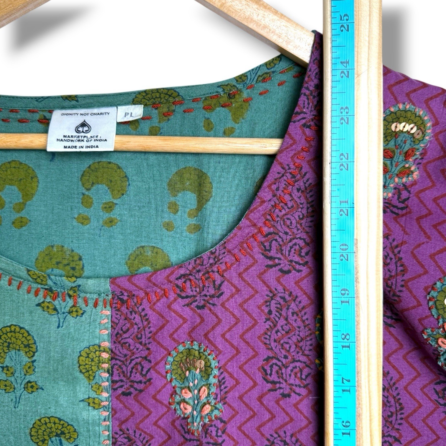 Patchwork Block Print Tunic Womens PL Artisan Hip… - image 7