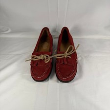 Lucky Brand Suede Moccasin Loafers Red Fringe Slip On Shoes Size 7 *NO SIZE TAG*