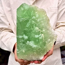 7.69LB Natural green cubic fluorite - quartz crystal mineral specimen