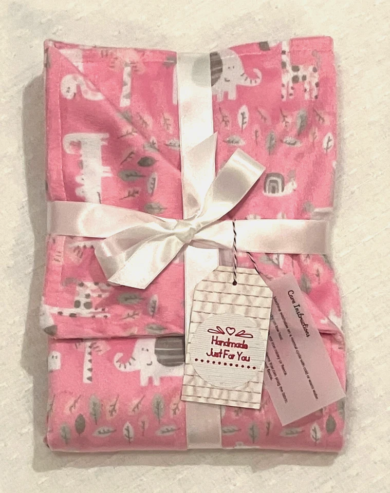 Manta Regalo Bebé Animales de la Selva Minky Safari Zoo Hecha a Mano Rosa Niña Baby Shower Foto 2 de 4