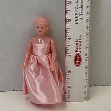 Vintage Pink Celluloid Hard Plastic Doll, Dollhouse Doll, Jointed Arms