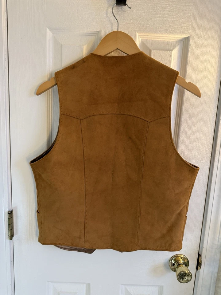 Chaleco de cuero suave vintage de los años 70/80 marrón bourbon talla para hombre M/mujer L Foto 4 de 4