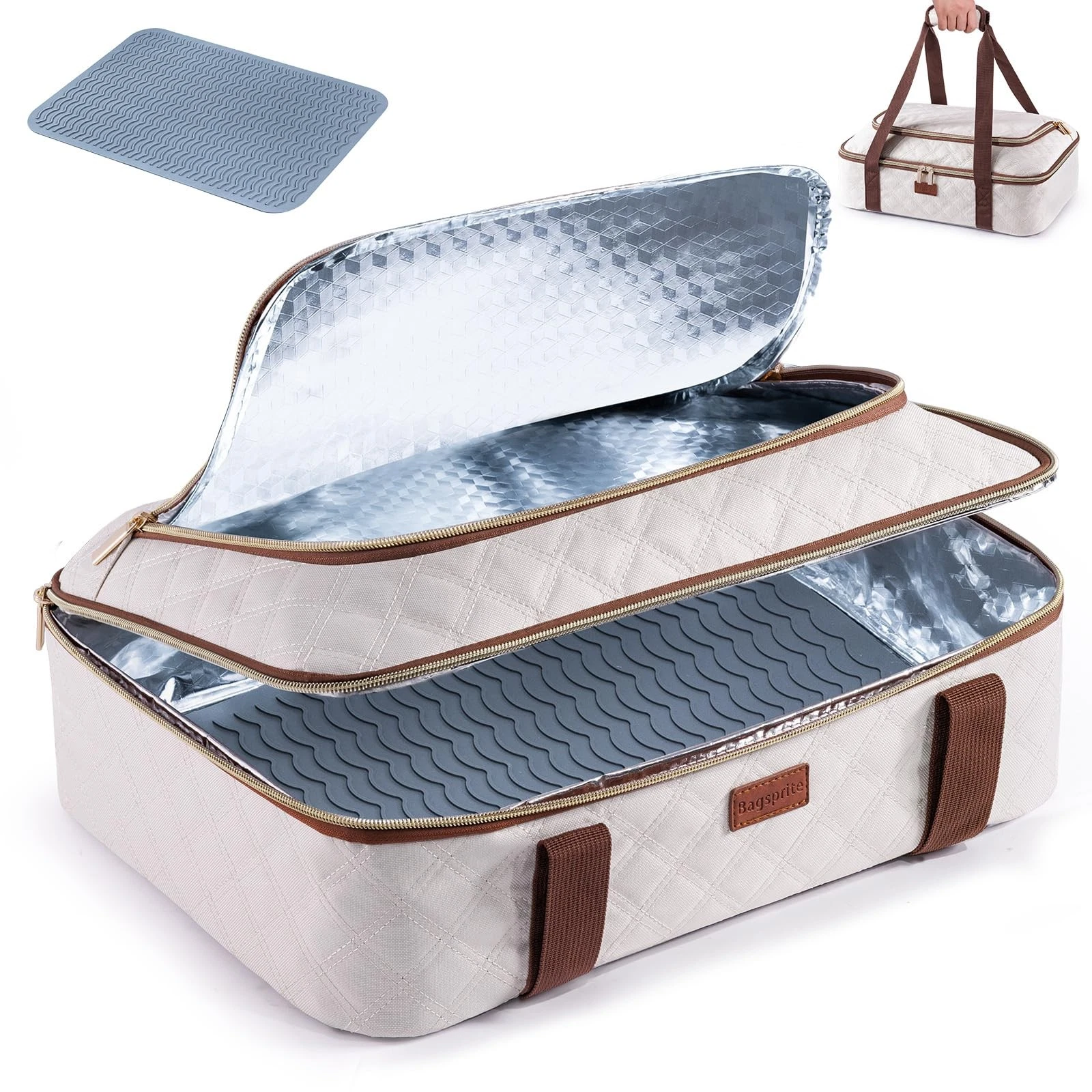 Insulated Casserole Carrier for Hot or Cold Food with Heat-resistant Mat, Cas...