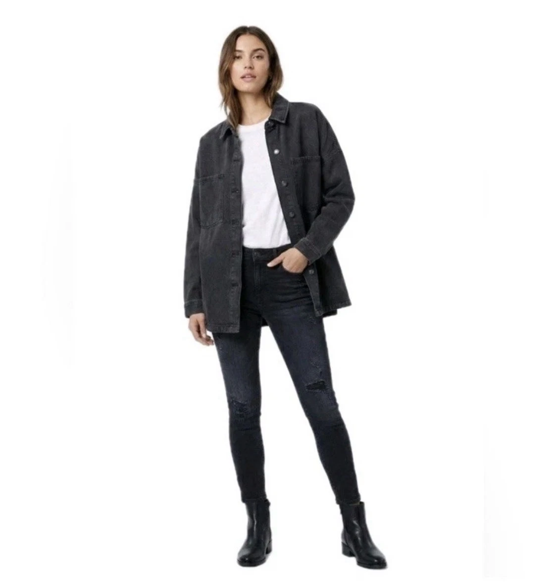 Hudson Jeans Charcoal Oversized 100% Cotton Denim Jacket Size XL NWT