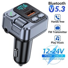 Bluetooth 5.1 FM Transmitter Car Charger 20W PD Fast Charging Hands-Free Mic