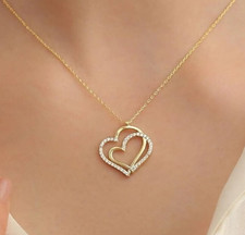 Natural Diamond Couple Soulmate Heart Necklace 14k Yellow Gold For Best Friend