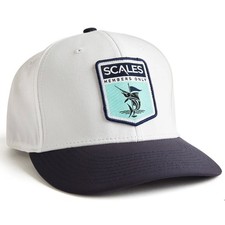 SCALES Members Only Fishing Hat Flat Bill White Blue Snapback Trucker Hat NEW