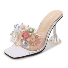Fashion Womens Open Toe Clear Slippers High Heels Party Casual Summer Sandals SZ