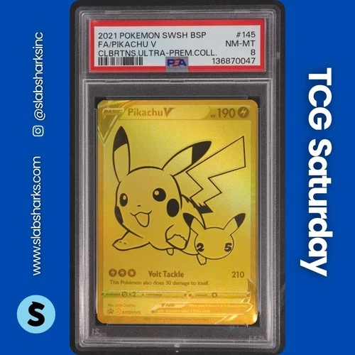 2019 POKEMON SWSH BLACK STAR PROMO CELEBRATIONS UPC #SWSH145 PIKACHU V PSA 8