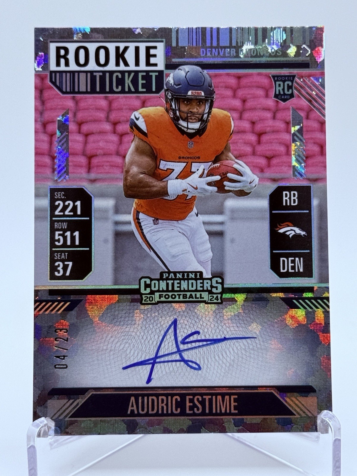 2024 Panini Contenders Audric Estime Cracked Ice Rookie Ticket Auto /23