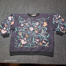 VTG Bacio Spectravest Sweatshirt Women Sz Medium Purple Floral Print 80s 90s
