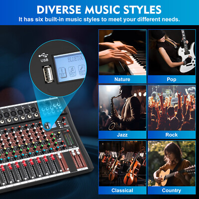 16 CH Channel Audio Mixer Bluetooth USB DJ Sound Mixing Console  Studio