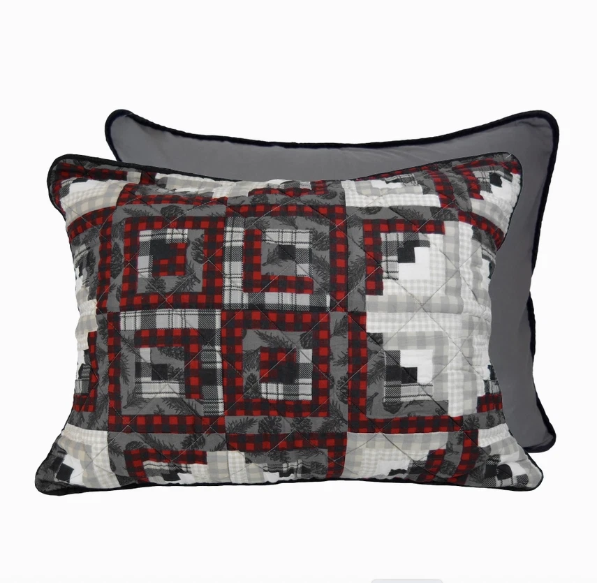 Rustic Log Cabin Star 3 件套国王被子套装拼接棉质乡村小屋格子布贴 — 第 3/4 张图片