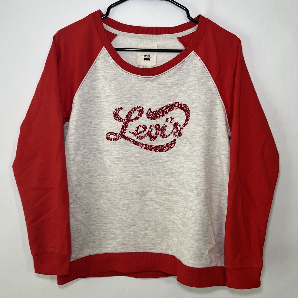 Levis Womens Large Red Raglan Crewneck Sweatshirt with Felt Logo