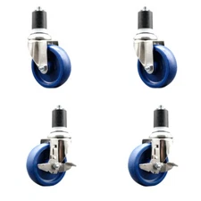 4 Inch 316SS Solid Poly Swivel 1-3/4 Inch Expanding Stem Caster Set 2 Brake SCC